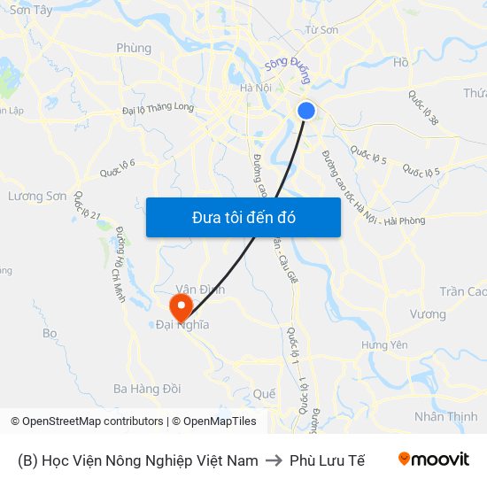 (B) Học Viện Nông Nghiệp Việt Nam to Phù Lưu Tế map