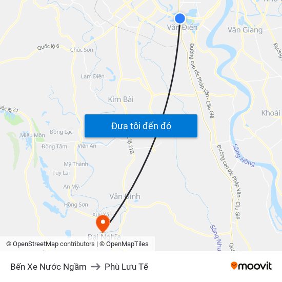 Bến Xe Nước Ngầm to Phù Lưu Tế map