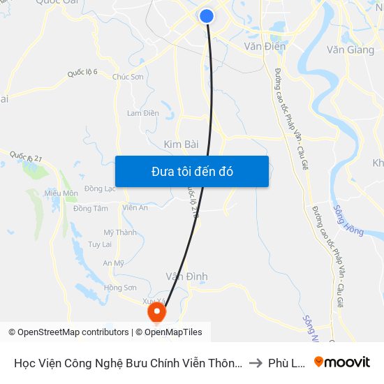 Học Viện Công Nghệ Bưu Chính Viễn Thông - Trần Phú (Hà Đông) to Phù Lưu Tế map