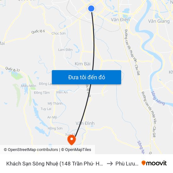 Khách Sạn Sông Nhuệ (148 Trần Phú- Hà Đông) to Phù Lưu Tế map