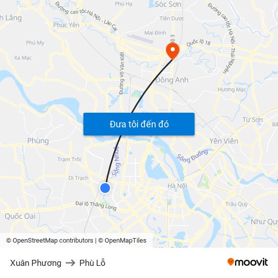 Xuân Phương to Phù Lỗ map