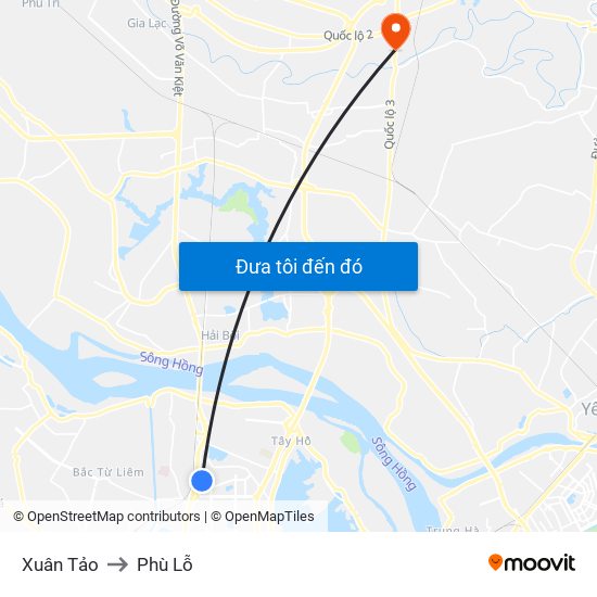 Xuân Tảo to Phù Lỗ map