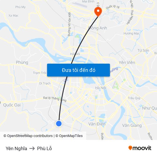 Yên Nghĩa to Phù Lỗ map