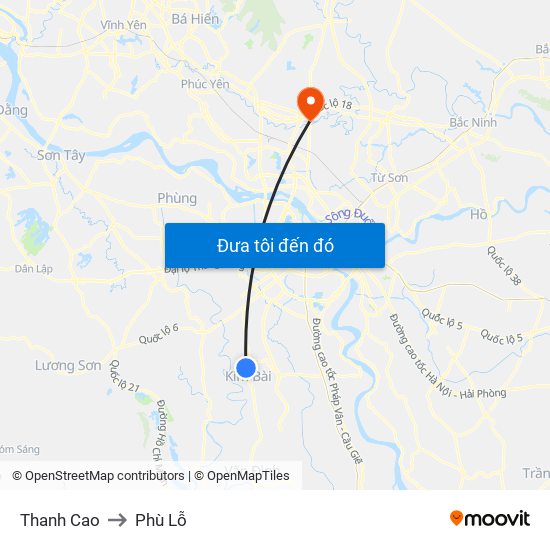 Thanh Cao to Phù Lỗ map