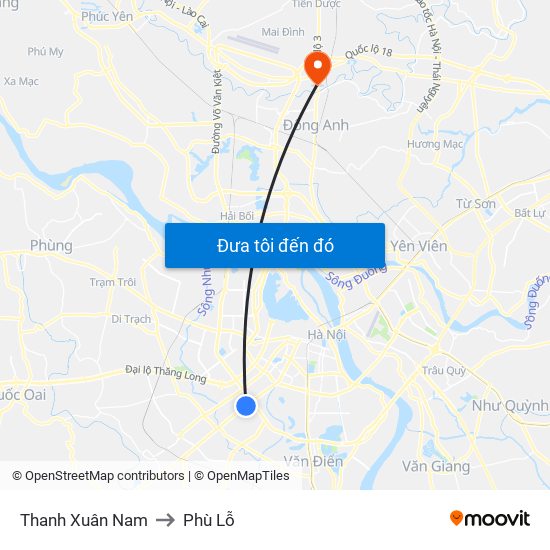 Thanh Xuân Nam to Phù Lỗ map