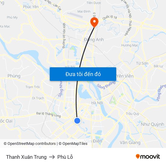 Thanh Xuân Trung to Phù Lỗ map