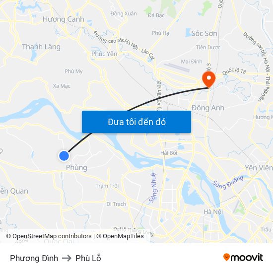 Phương Đình to Phù Lỗ map