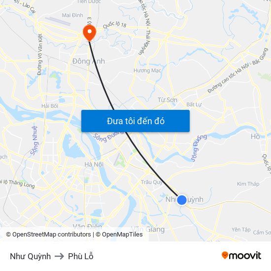 Như Quỳnh to Phù Lỗ map