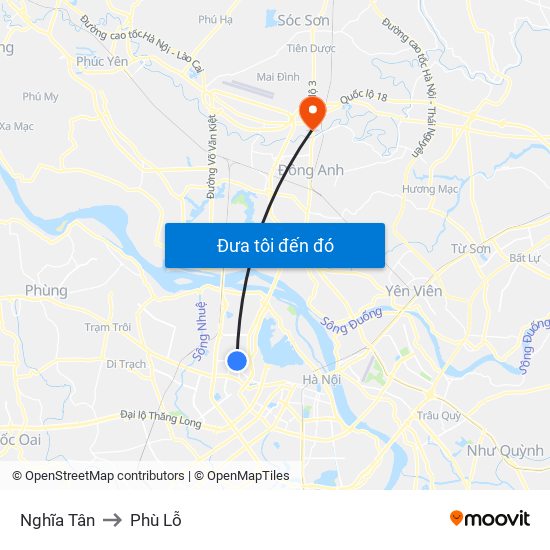 Nghĩa Tân to Phù Lỗ map