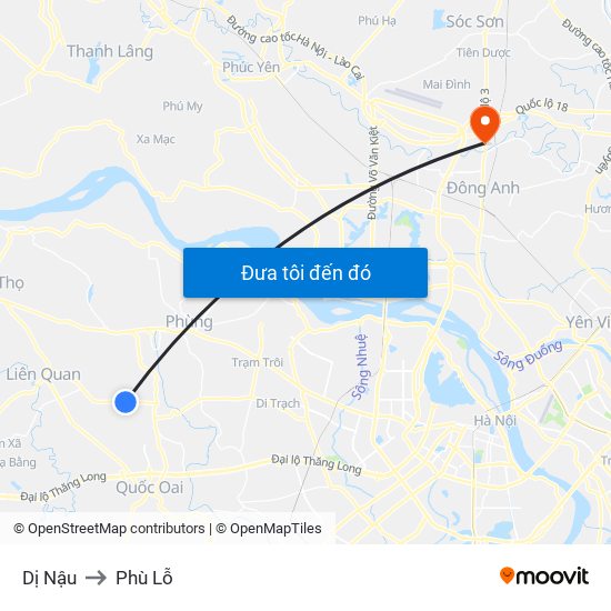 Dị Nậu to Phù Lỗ map