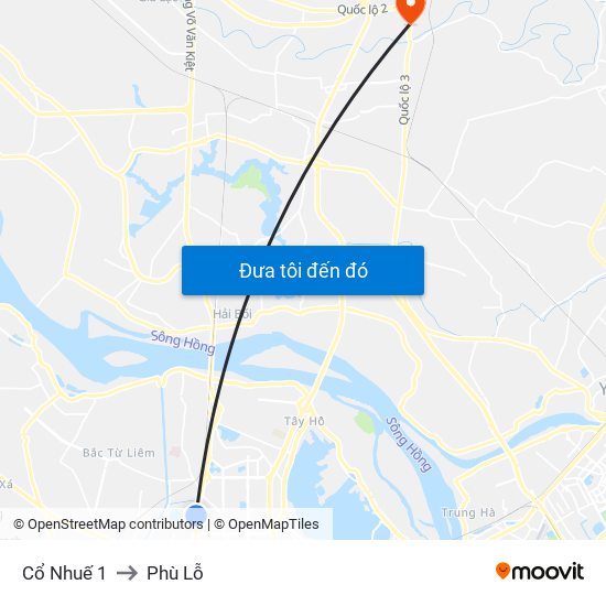 Cổ Nhuế 1 to Phù Lỗ map