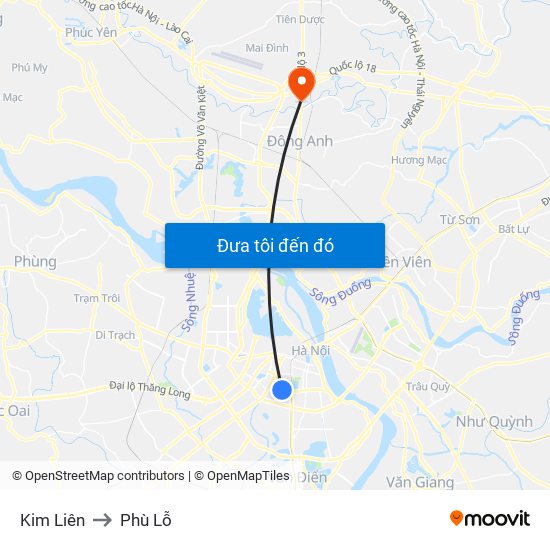 Kim Liên to Phù Lỗ map