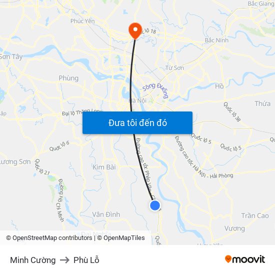 Minh Cường to Phù Lỗ map