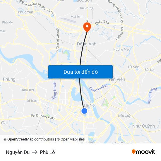 Nguyễn Du to Phù Lỗ map