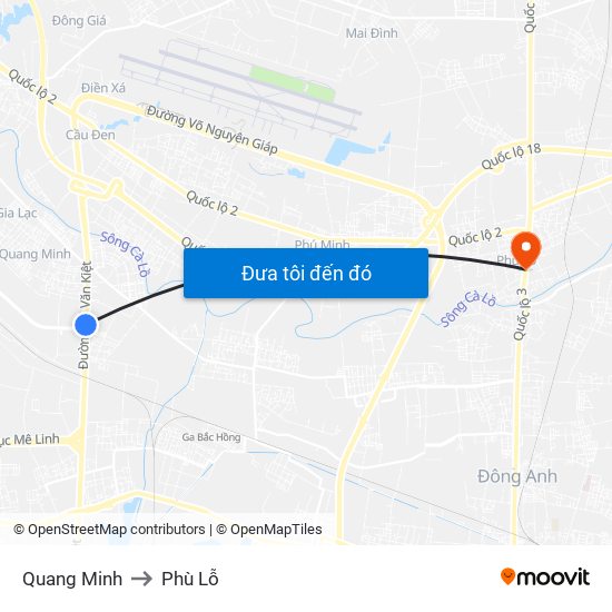 Quang Minh to Phù Lỗ map