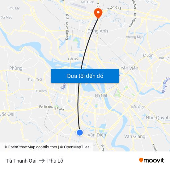 Tả Thanh Oai to Phù Lỗ map