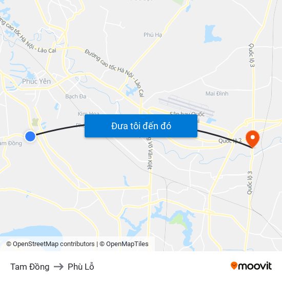 Tam Đồng to Phù Lỗ map