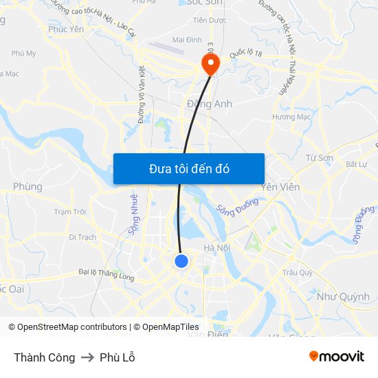 Thành Công to Phù Lỗ map