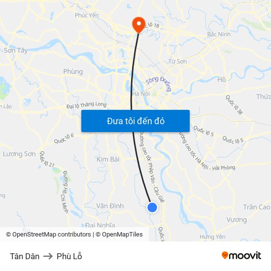 Tân Dân to Phù Lỗ map