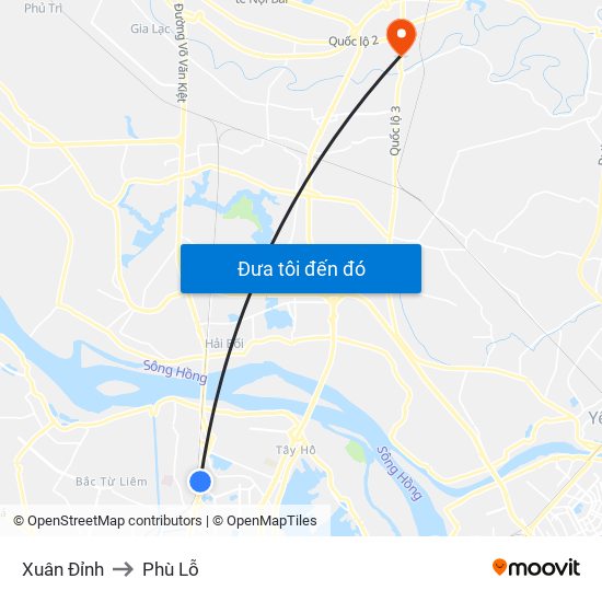 Xuân Đỉnh to Phù Lỗ map