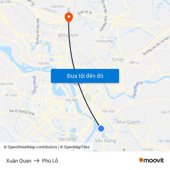 Xuân Quan to Phù Lỗ map
