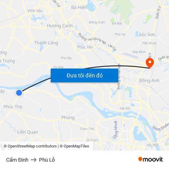 Cẩm Đình to Phù Lỗ map