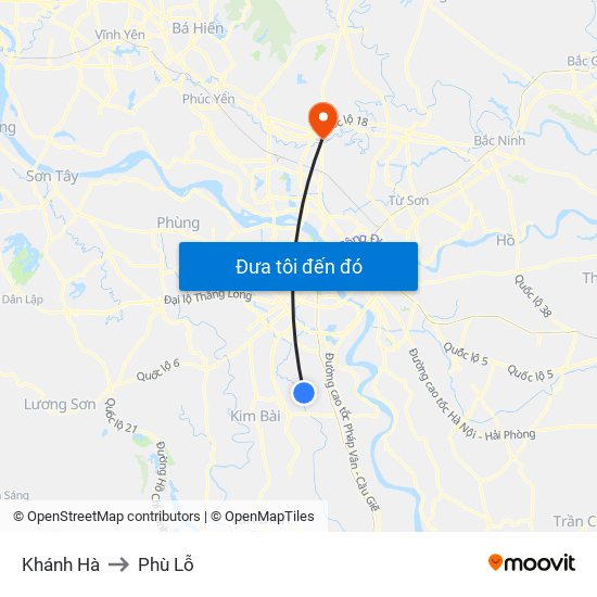 Khánh Hà to Phù Lỗ map