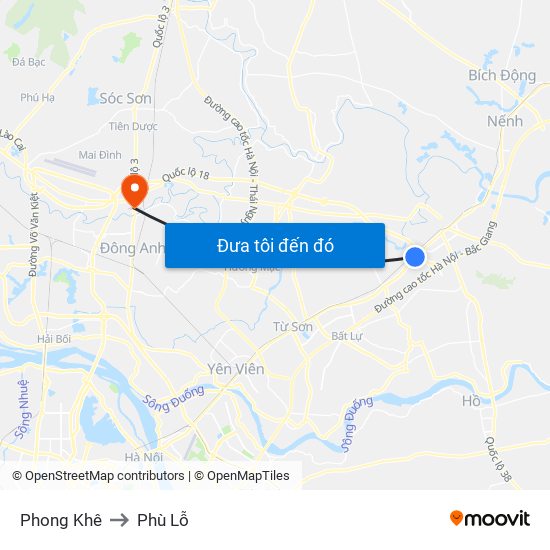 Phong Khê to Phù Lỗ map