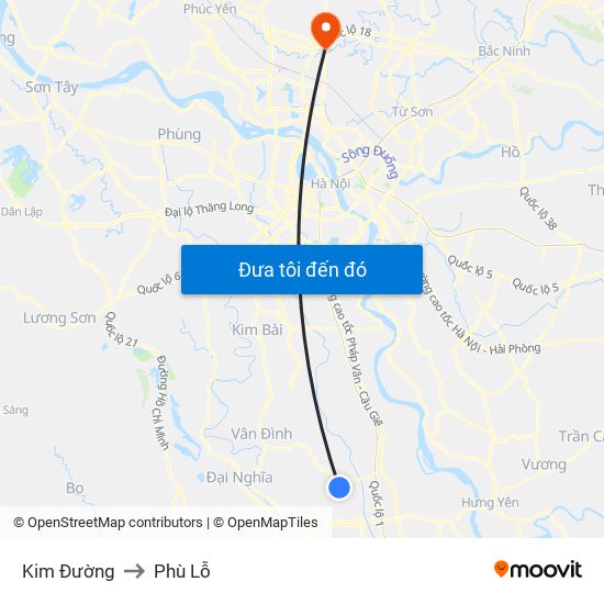 Kim Đường to Phù Lỗ map