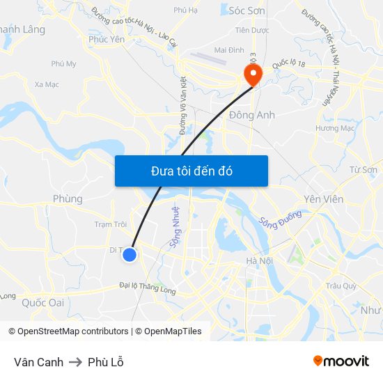 Vân Canh to Phù Lỗ map