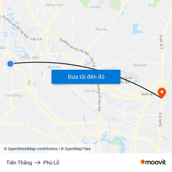 Tiến Thắng to Phù Lỗ map