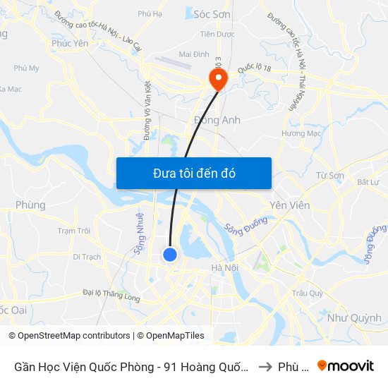 Gần Học Viện Quốc Phòng - 91 Hoàng Quốc Việt to Phù Lỗ map