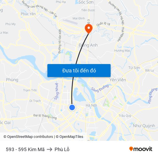 593 - 595 Kim Mã to Phù Lỗ map