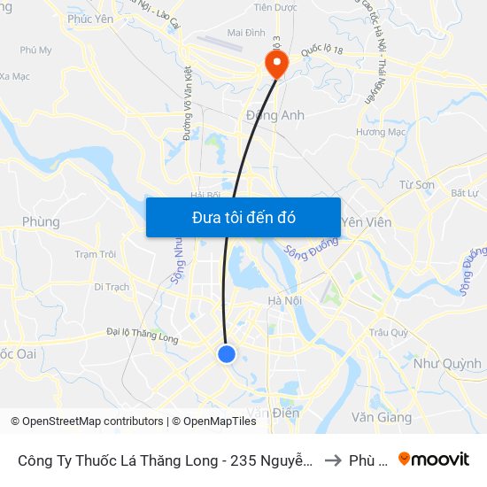 Công Ty Thuốc Lá Thăng Long - 235 Nguyễn Trãi to Phù Lỗ map