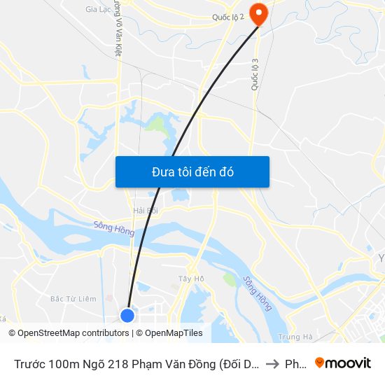 Trước 100m Ngõ 218 Phạm Văn Đồng (Đối Diện Công Viên Hòa Bình) to Phù Lỗ map