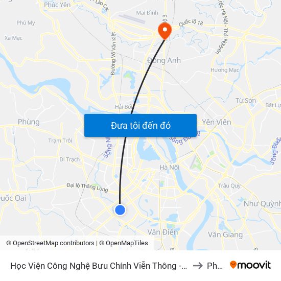 Học Viện Công Nghệ Bưu Chính Viễn Thông - Trần Phú (Hà Đông) to Phù Lỗ map