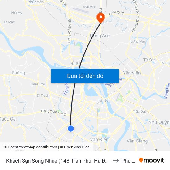 Khách Sạn Sông Nhuệ (148 Trần Phú- Hà Đông) to Phù Lỗ map