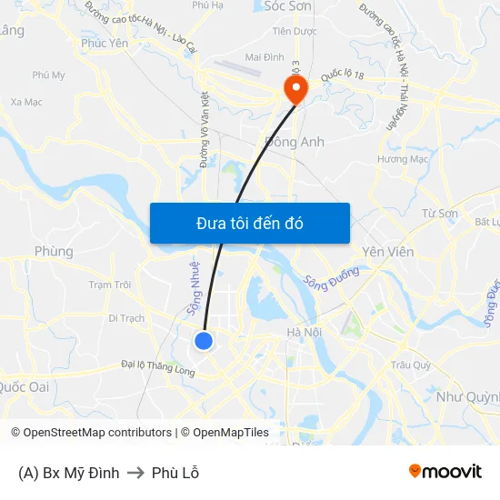 (A) Bx Mỹ Đình to Phù Lỗ map