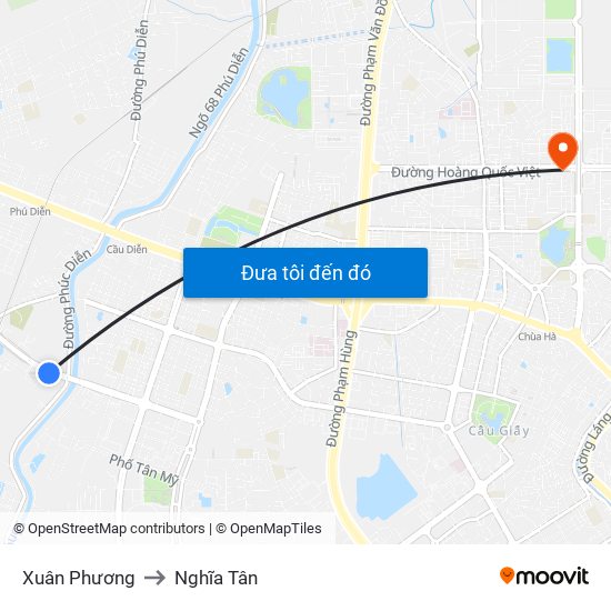 Xuân Phương to Nghĩa Tân map