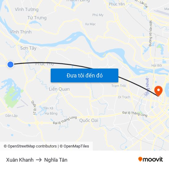 Xuân Khanh to Nghĩa Tân map