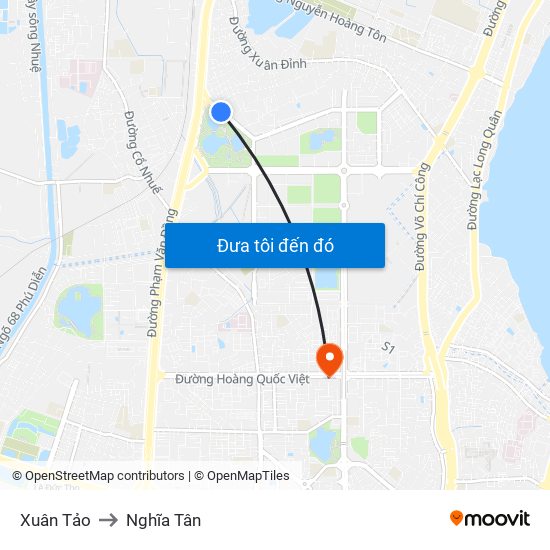 Xuân Tảo to Nghĩa Tân map