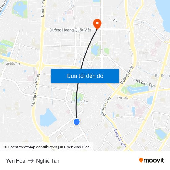 Yên Hoà to Nghĩa Tân map