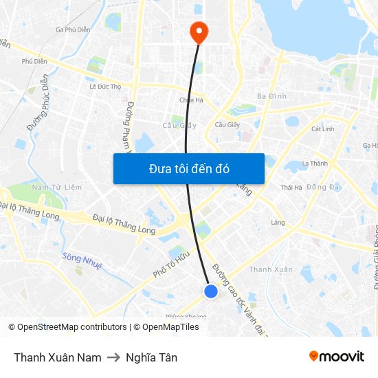Thanh Xuân Nam to Nghĩa Tân map