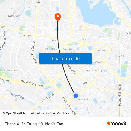 Thanh Xuân Trung to Nghĩa Tân map