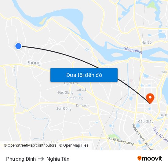 Phương Đình to Nghĩa Tân map