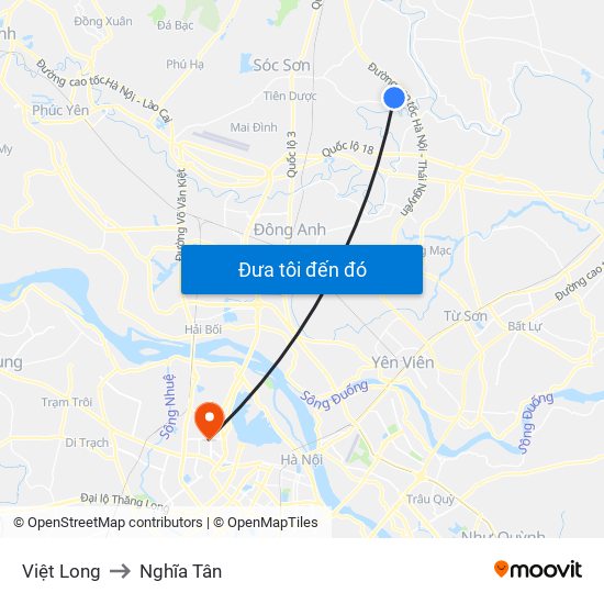 Việt Long to Nghĩa Tân map