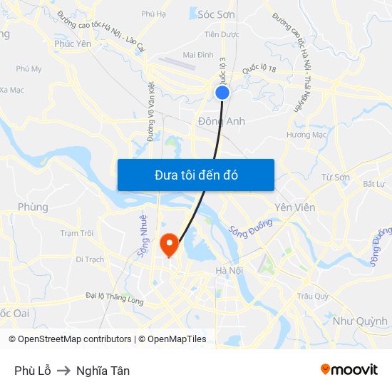 Phù Lỗ to Nghĩa Tân map