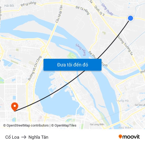 Cổ Loa to Nghĩa Tân map