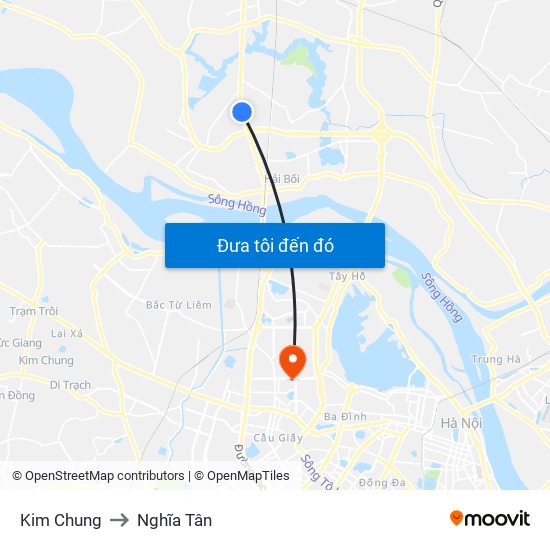 Kim Chung to Nghĩa Tân map