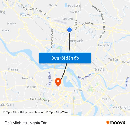 Phú Minh to Nghĩa Tân map